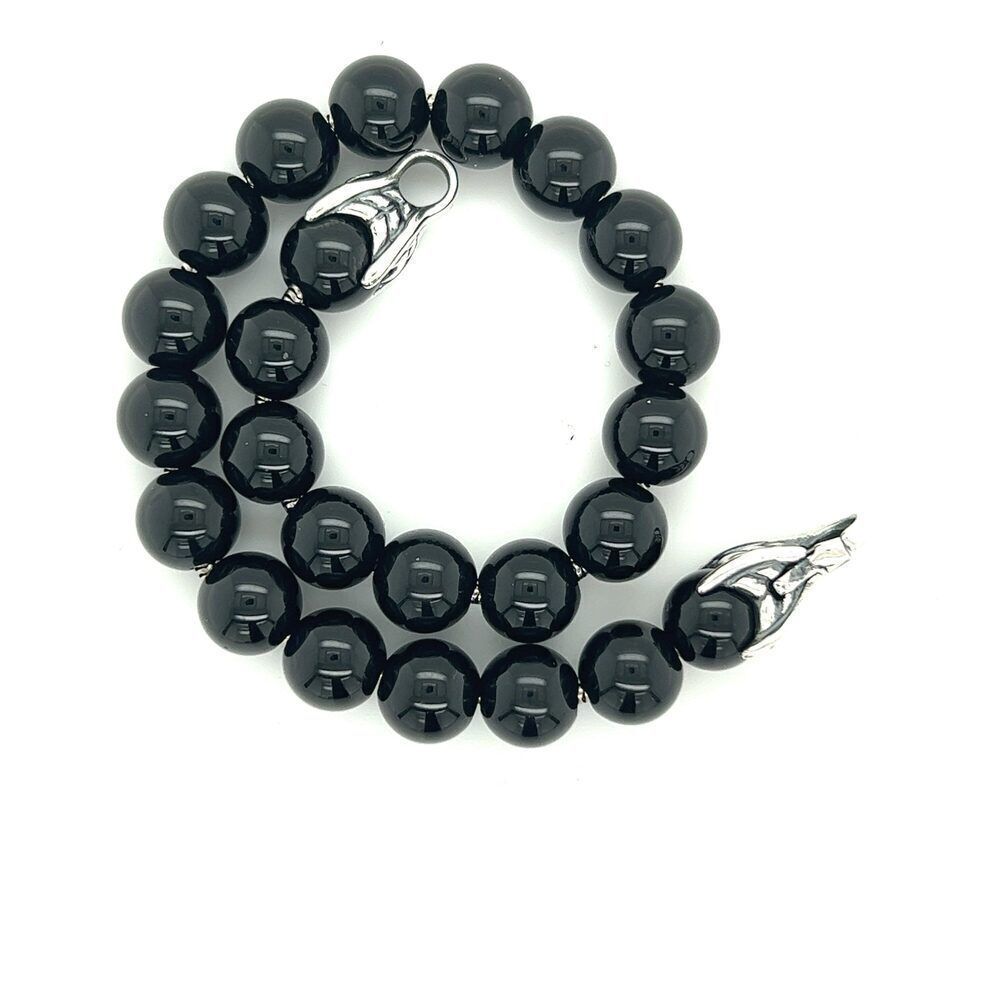 David Yurman Authentic Estate Onyx Spiritual Beads Bracelet 8.5" Silver DY447 - Picture 7 of 10
